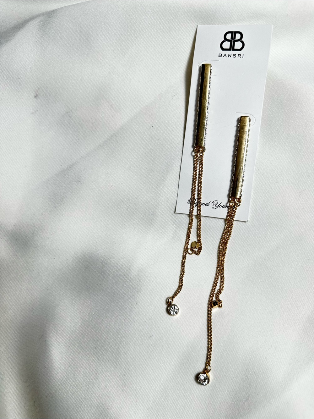 Bansri Gold-Tone Long Chain Drop Earrings with Crystal Accents